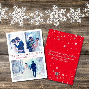 Cartes Pour Fêtes Annuelles joyeux Noël rouge script 3 photos mariage