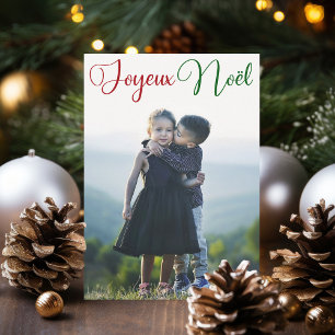 Cartes Pour Fêtes Annuelles Joyeux Noël Rouge Script Vert Français Photo Famil