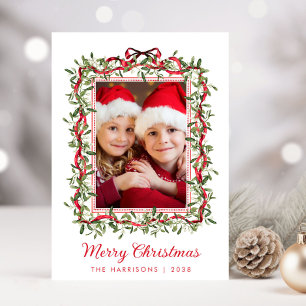 Cartes Pour Fêtes Annuelles Joyeux Noël Rouge Vaches verdure Aquarelle Photo
