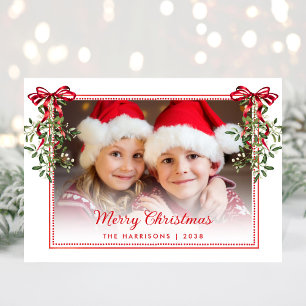 Cartes Pour Fêtes Annuelles Joyeux Noël Rouge Vaches verdure Aquarelle Photo