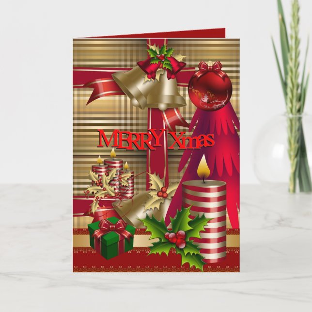 Cartes Pour Fêtes Annuelles Joyeux Noël Rouge Vert Or (Devant)