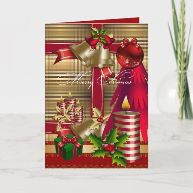 Cartes Pour Fêtes Annuelles Joyeux Noël Rouge Vert Or (Devant)