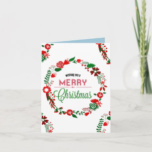 Cartes Pour Fêtes Annuelles Joyeux Noël Rouge & Vert Wreath