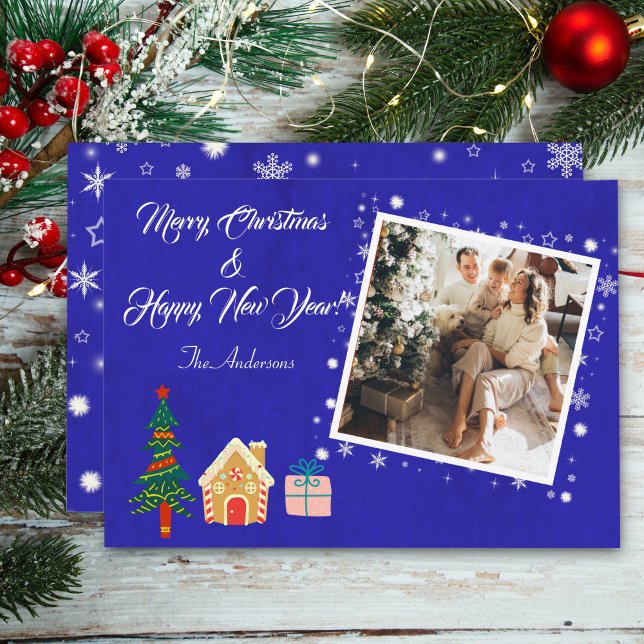 Cartes Pour Fêtes Annuelles Joyeux Noël Royal Blue Family Photo (Créateur téléchargé)