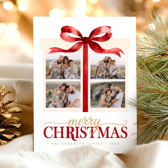 Cartes Pour Fêtes Annuelles Joyeux Noël Ruban Rouge (Créateur téléchargé)
