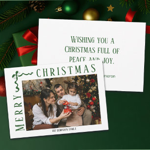 Cartes Pour Fêtes Annuelles Joyeux Noël Ruban Vert Photo Nom de Famille Année