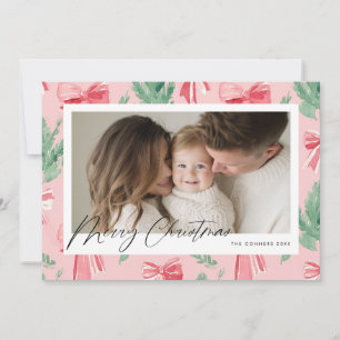 Cartes Pour Fêtes Annuelles Joyeux Noël rubans roses et brindille verte