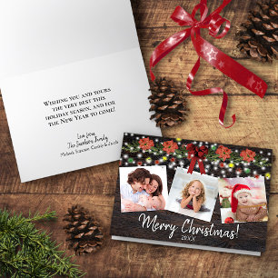 Cartes Pour Fêtes Annuelles Joyeux Noël Rustique 3 Photo Garland & Lights