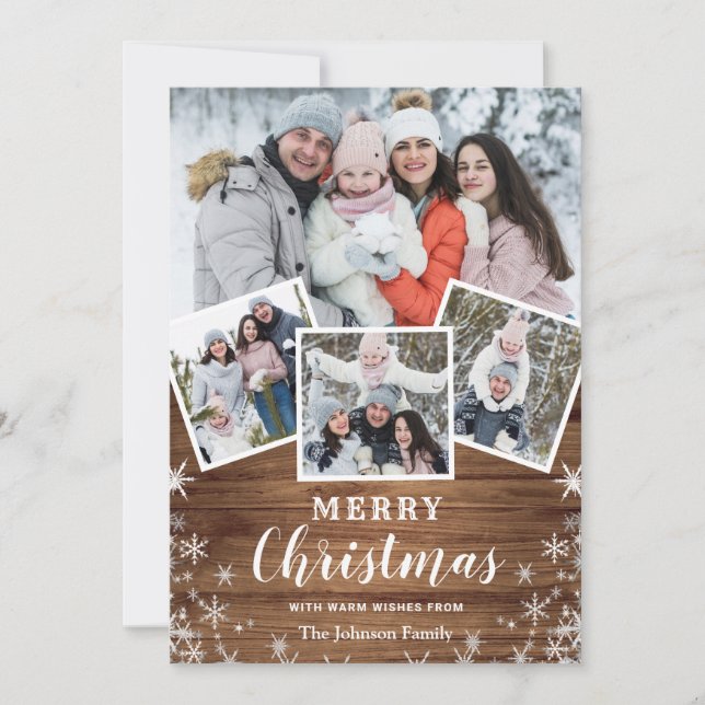 Cartes Pour Fêtes Annuelles Joyeux Noël Rustique 4 Photo Grey (Devant)