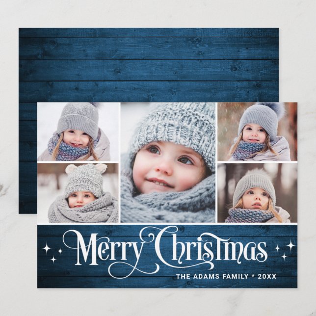 Cartes Pour Fêtes Annuelles Joyeux Noël Rustique 5 PHOTO Salutation (Devant / Derrière)