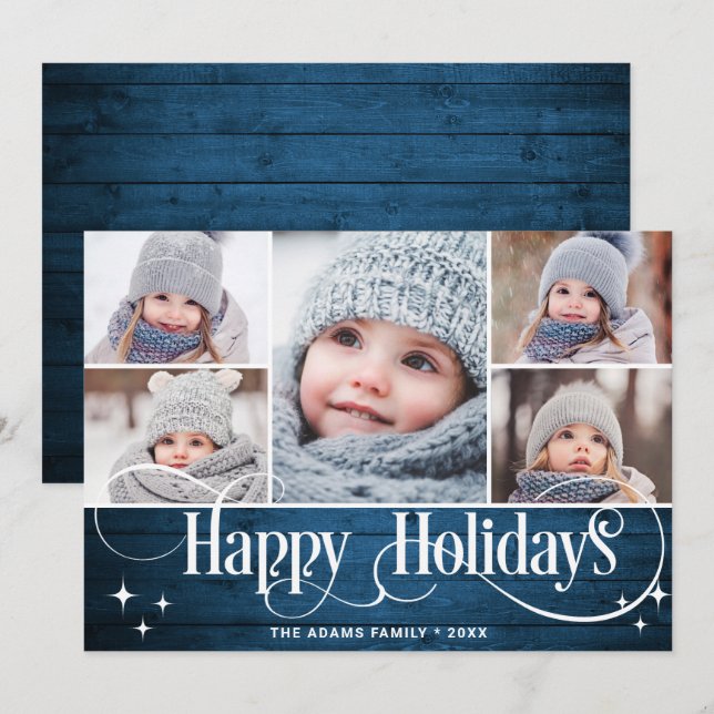 Cartes Pour Fêtes Annuelles Joyeux Noël Rustique 5 PHOTO Salutation Boho (Devant / Derrière)