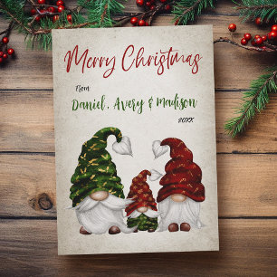 Cartes Pour Fêtes Annuelles Joyeux Noël Rustique Aquarelle Famille Gnome