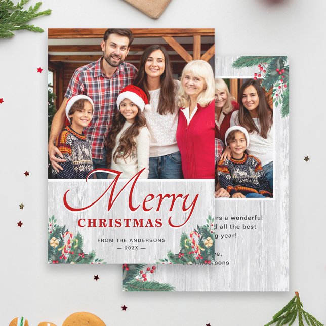 Cartes Pour Fêtes Annuelles Joyeux Noël Rustique Birch Mistletoe 2 Photo (Créateur téléchargé)