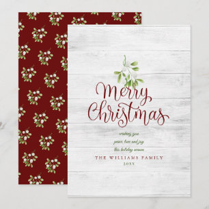 Cartes Pour Fêtes Annuelles Joyeux Noël Rustique Mistletoe Bois Bourgogne