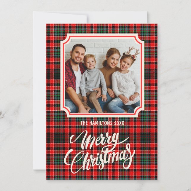 Cartes Pour Fêtes Annuelles Joyeux Noël Rustique Plaid Photo de famille (Devant)