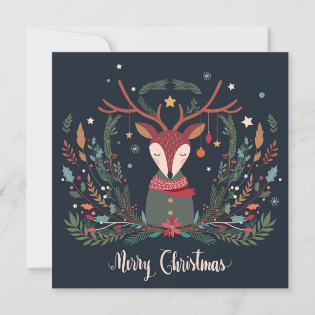 Cartes Pour Fêtes Annuelles Joyeux Noël Rustique renne floral Personnaliser (Devant)