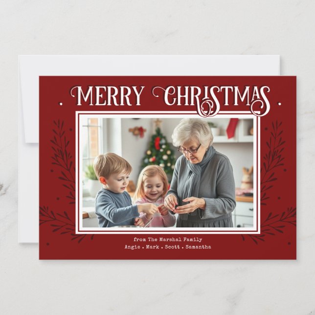 Cartes Pour Fêtes Annuelles Joyeux Noël Rustique Rouge Famille Photo Holiday C (Devant)