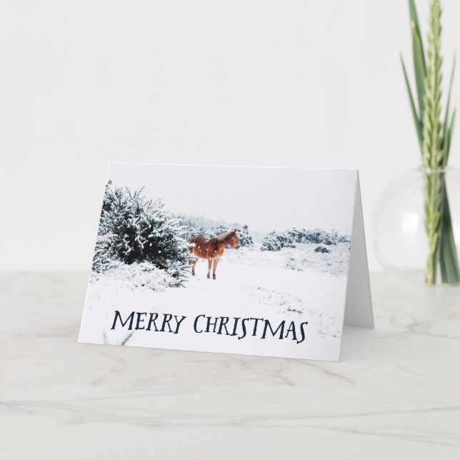 Cartes Pour Fêtes Annuelles Joyeux Noël Rustique scène d'hiver avec Cheval (Devant)