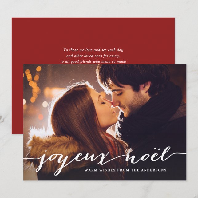 Cartes Pour Fêtes Annuelles Joyeux Noël Rustique Script Photo de Noël (Devant / Derrière)