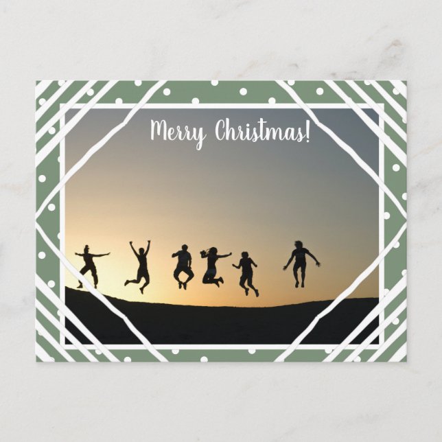Cartes Pour Fêtes Annuelles Joyeux Noël Sage Green Photo Nom de famille (Devant)
