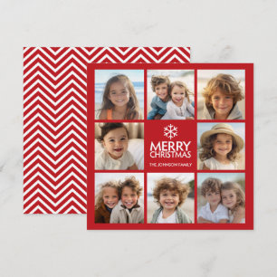Cartes Pour Fêtes Annuelles Joyeux Noël Salutation avec 8 photo collage RED