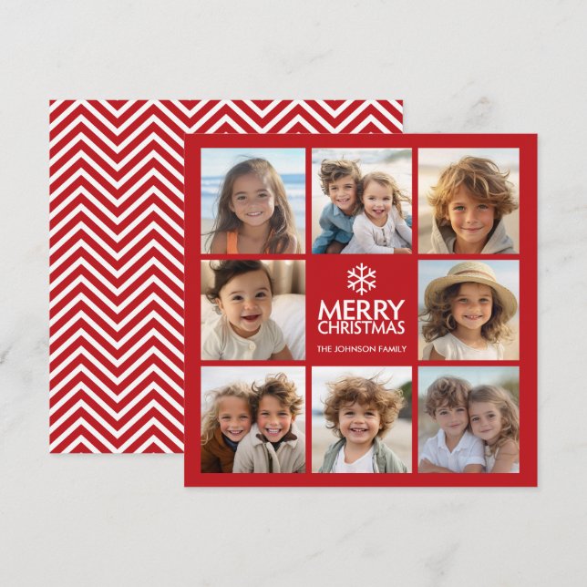 Cartes Pour Fêtes Annuelles Joyeux Noël Salutation avec 8 photo collage RED (Devant / Derrière)