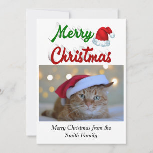 Cartes Pour Fêtes Annuelles Joyeux Noël Santa chapeau photo rouge vert script