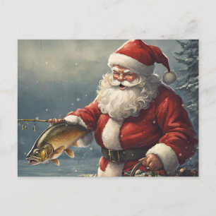Cartes Pour Fêtes Annuelles Joyeux Noël Santa Claus Pêche Poissons