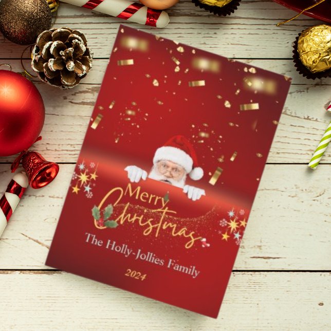 Cartes Pour Fêtes Annuelles Joyeux Noël Santa Claus Red Flat Holiday Card (Créateur téléchargé)