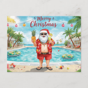 Cartes Pour Fêtes Annuelles Joyeux Noël Santa Tropical dans la Piscine