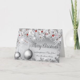 Cartes Pour Fêtes Annuelles Joyeux Noël, sapin de Noël, boules, flocons de nei