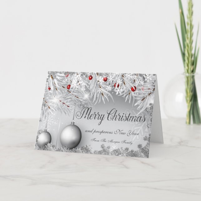Cartes Pour Fêtes Annuelles Joyeux Noël, sapin de Noël, boules, flocons de nei (Devant)