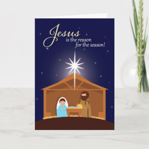 Cartes Pour Fêtes Annuelles Joyeux Noël Scène de Nativité Illustrée