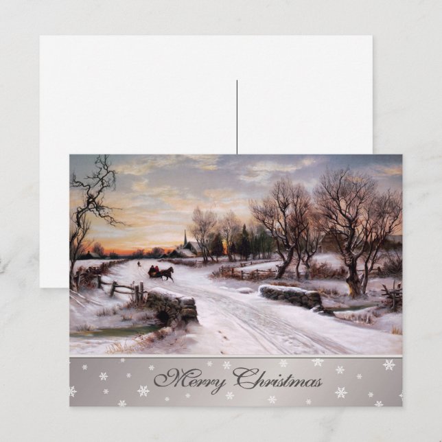 Cartes Pour Fêtes Annuelles Joyeux Noël. Scène hivernale vintage (Devant / Derrière)