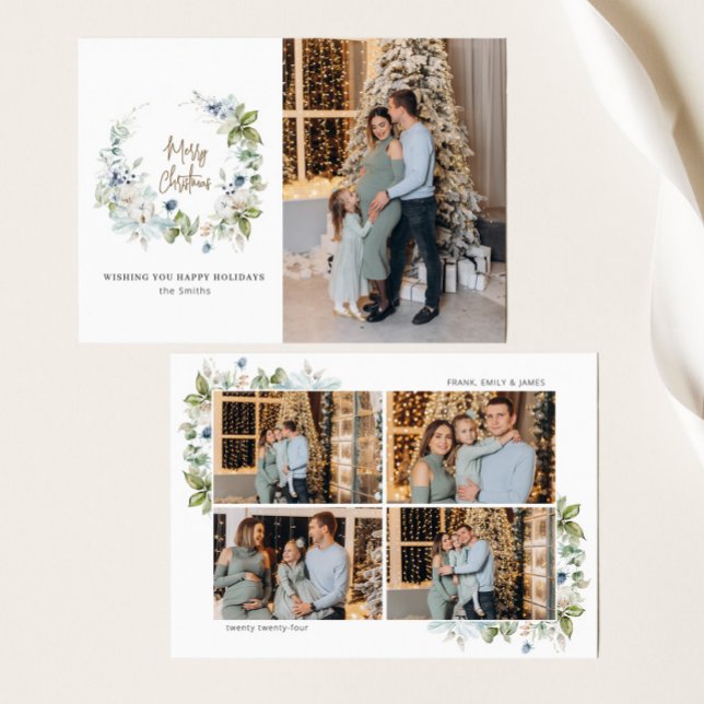 Cartes Pour Fêtes Annuelles Joyeux Noël Script Aquarelle Verdure (Créateur téléchargé)