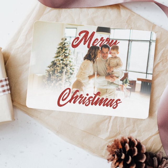 Cartes Pour Fêtes Annuelles Joyeux Noël Script Famille Photo Personnalisé (Créateur téléchargé)
