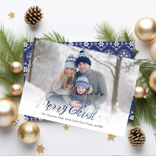 Cartes Pour Fêtes Annuelles Joyeux Noël Script Marine Blue Snowflake 1 Photo