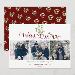 Cartes Pour Fêtes Annuelles Joyeux Noël Script Mistletoe 3 Photo