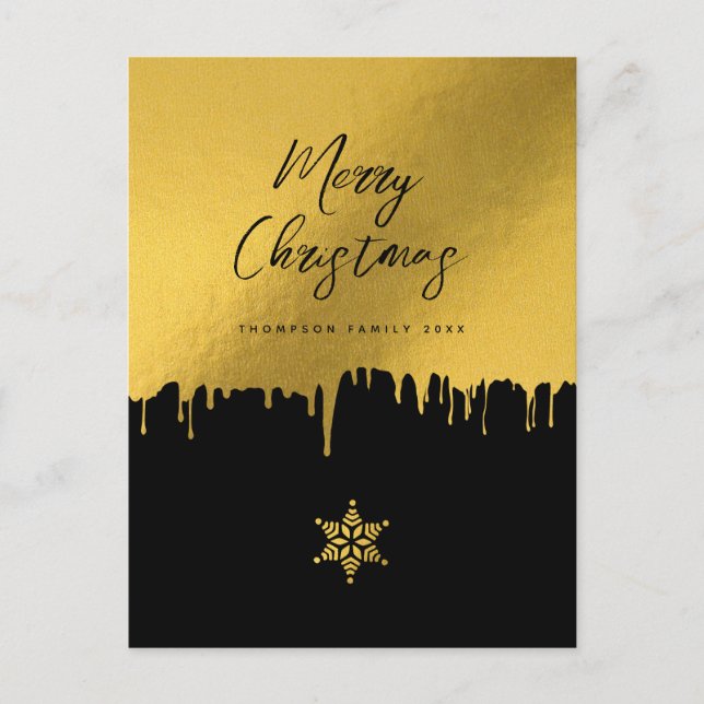 Cartes Pour Fêtes Annuelles Joyeux Noël Script noir & or non photo (Devant)