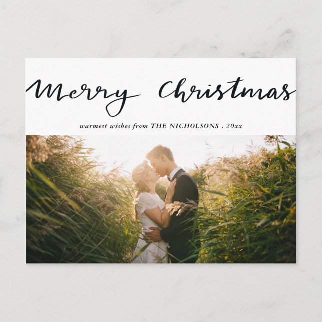 Cartes Pour Fêtes Annuelles Joyeux Noël Script Photo Holiday (Devant)
