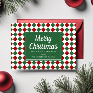 Cartes Pour Fêtes Annuelles Joyeux Noël Script Photo Rouge Green Checks