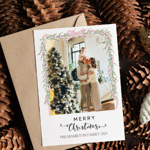 Cartes Pour Fêtes Annuelles Joyeux Noël Script Pink Bow Photo