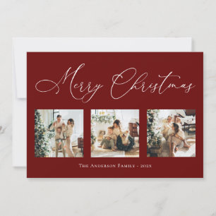 Cartes Pour Fêtes Annuelles Joyeux Noël Script Red 2 Multi Photo Collage H