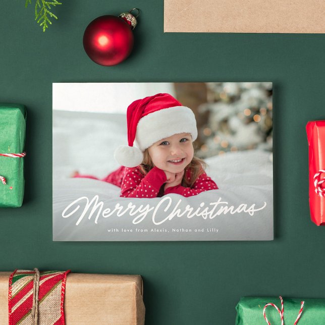 Cartes Pour Fêtes Annuelles Joyeux Noël script simple deux photo (Créateur téléchargé)
