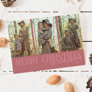Cartes Pour Fêtes Annuelles Joyeux Noël Signature Multi Photo Rose
