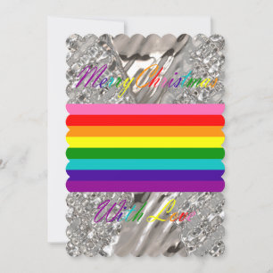 Cartes Pour Fêtes Annuelles Joyeux Noël Silver Lights Elegant LGBT Rainbow