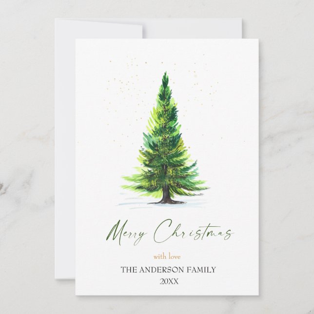 Cartes Pour Fêtes Annuelles Joyeux Noël Simple Élégant Pine Tree Salutation (Devant)
