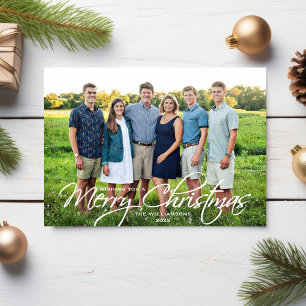 Cartes Pour Fêtes Annuelles Joyeux Noël Simple Élégant Script Photo Famille
