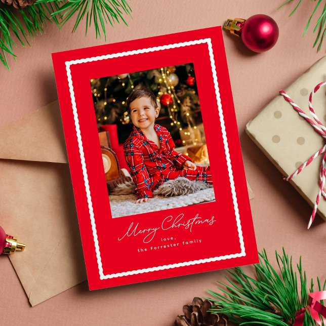 Cartes Pour Fêtes Annuelles Joyeux Noël simple photo cadre rouge et blanc (Créateur téléchargé)