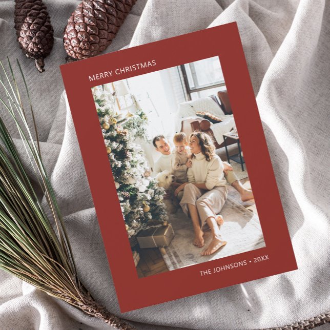 Cartes Pour Fêtes Annuelles Joyeux Noël Simple Photo Rouge (Créateur téléchargé)